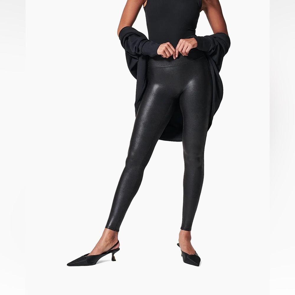 SPANX Black Faux Leather Leggings High-Waisted